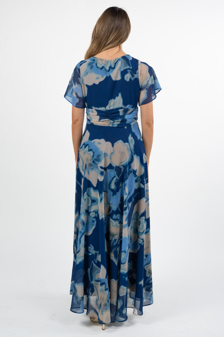 Abito Lungo in Chiffon con Stampa Floreale blu - Berti Mode Collection
