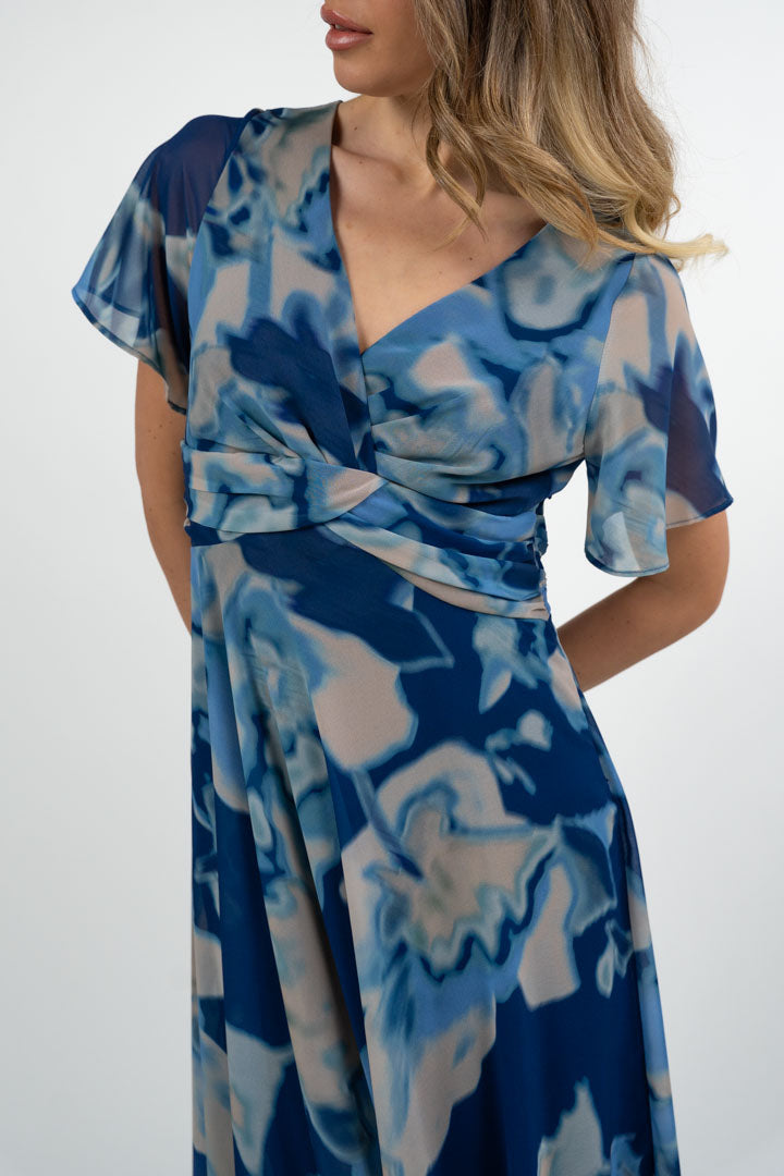 Abito Lungo in Chiffon con Stampa Floreale blu - Berti Mode Collection