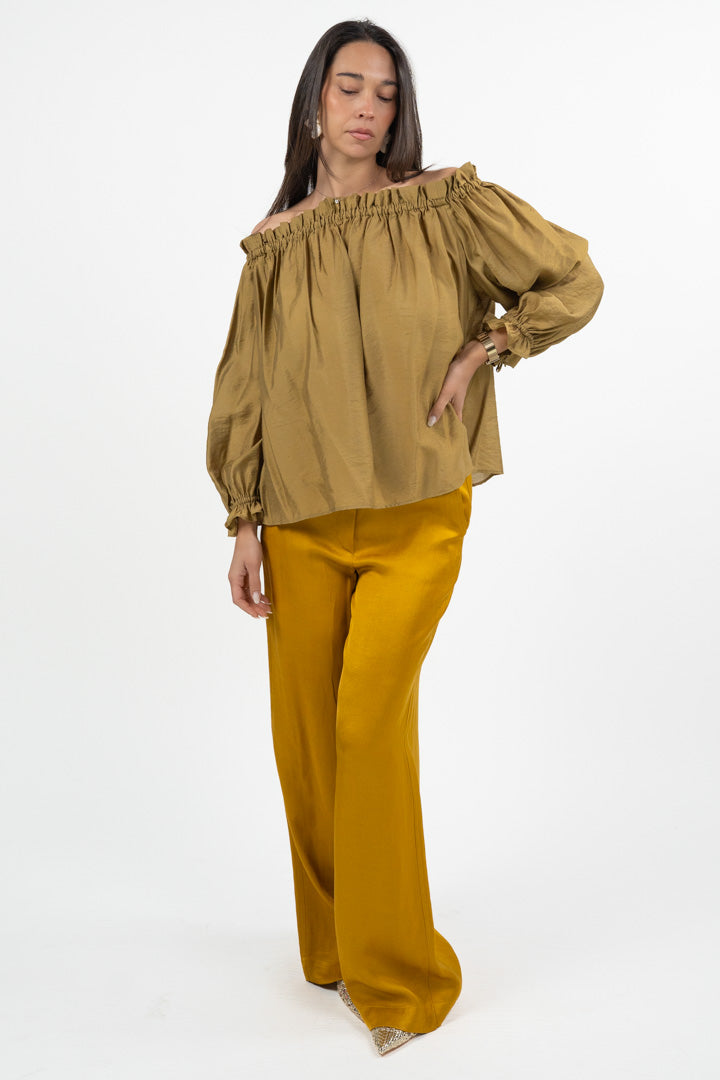 Blusa Off-Shoulder con Arricciature - Color Senape - Marella