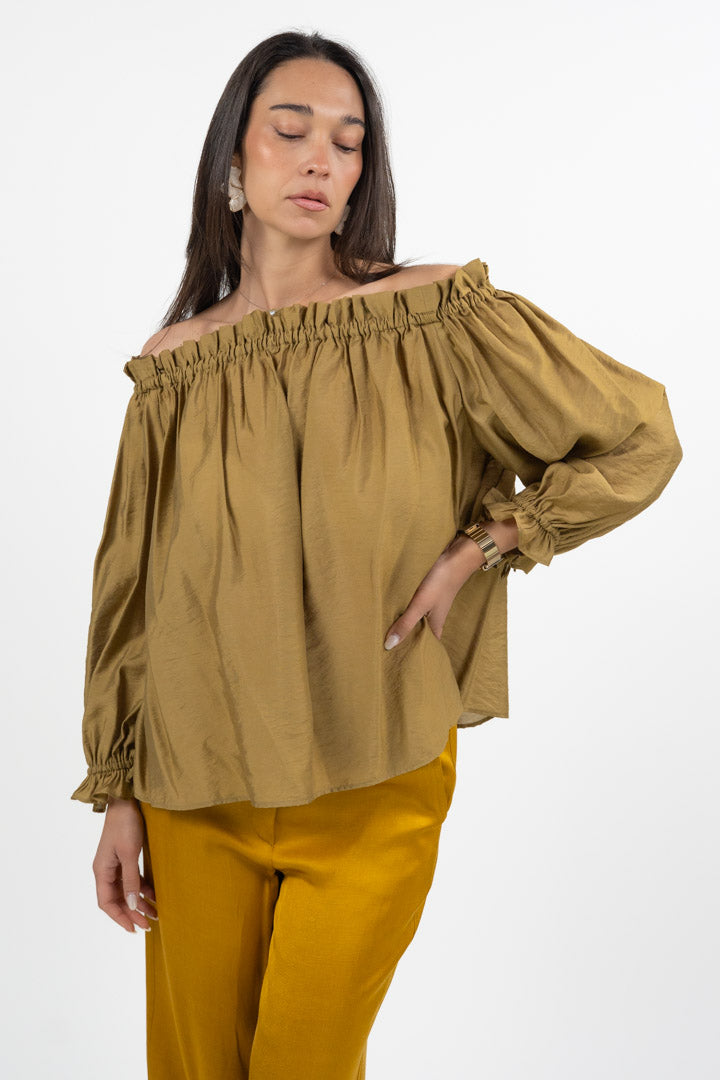 Blusa Off-Shoulder con Arricciature - Color Senape - Marella