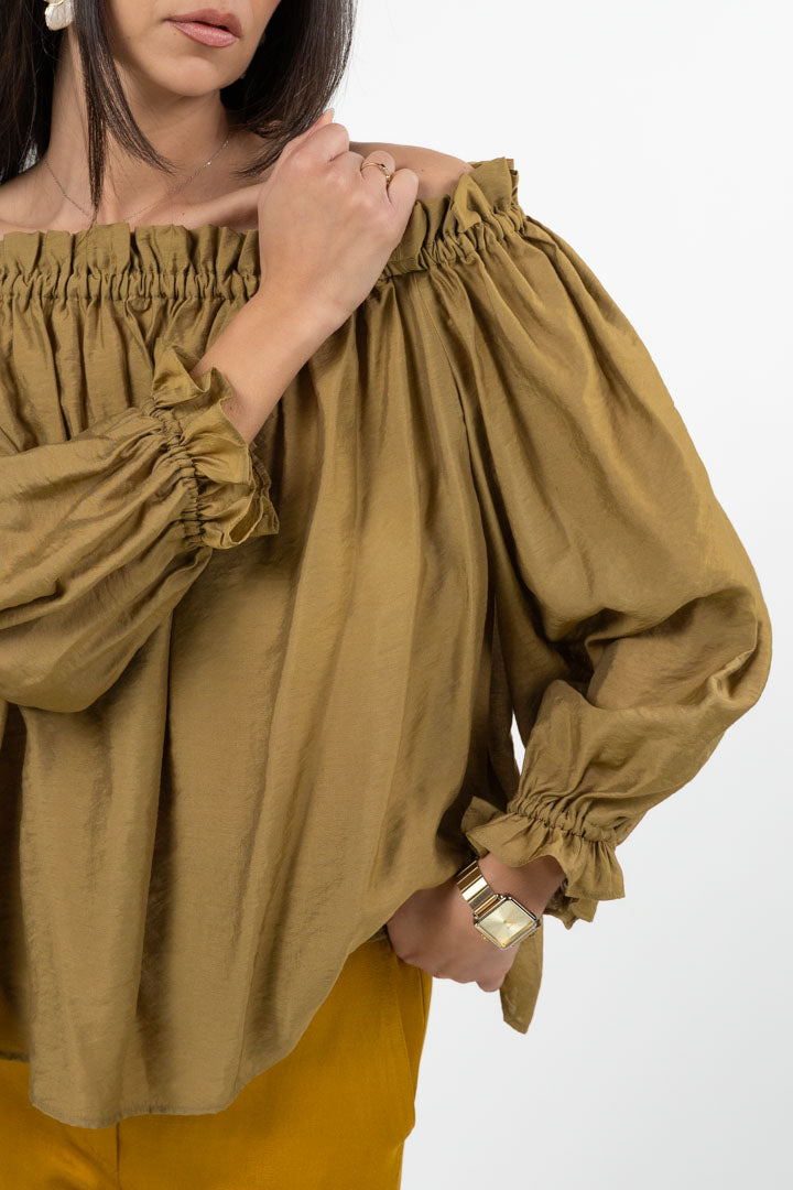 Blusa Off-Shoulder con Arricciature - Color Senape - Marella
