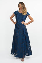 Abito lungo in mikado di seta blu notte - Berti Mode Collection