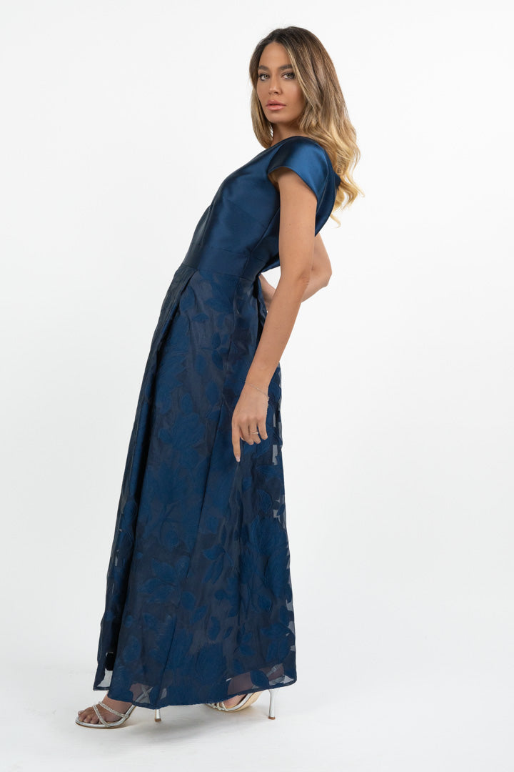 Abito lungo in mikado di seta blu notte - Berti Mode Collection