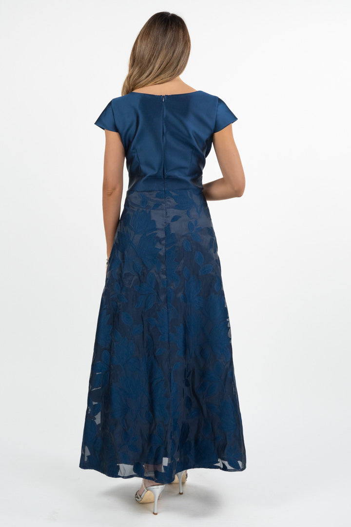 Abito lungo in mikado di seta blu notte - Berti Mode Collection