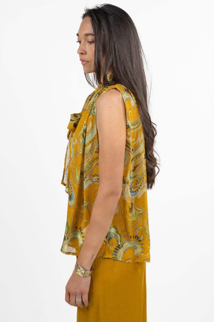 Blusa Smanicata con Fiocco  Giallo Ocra - Marella