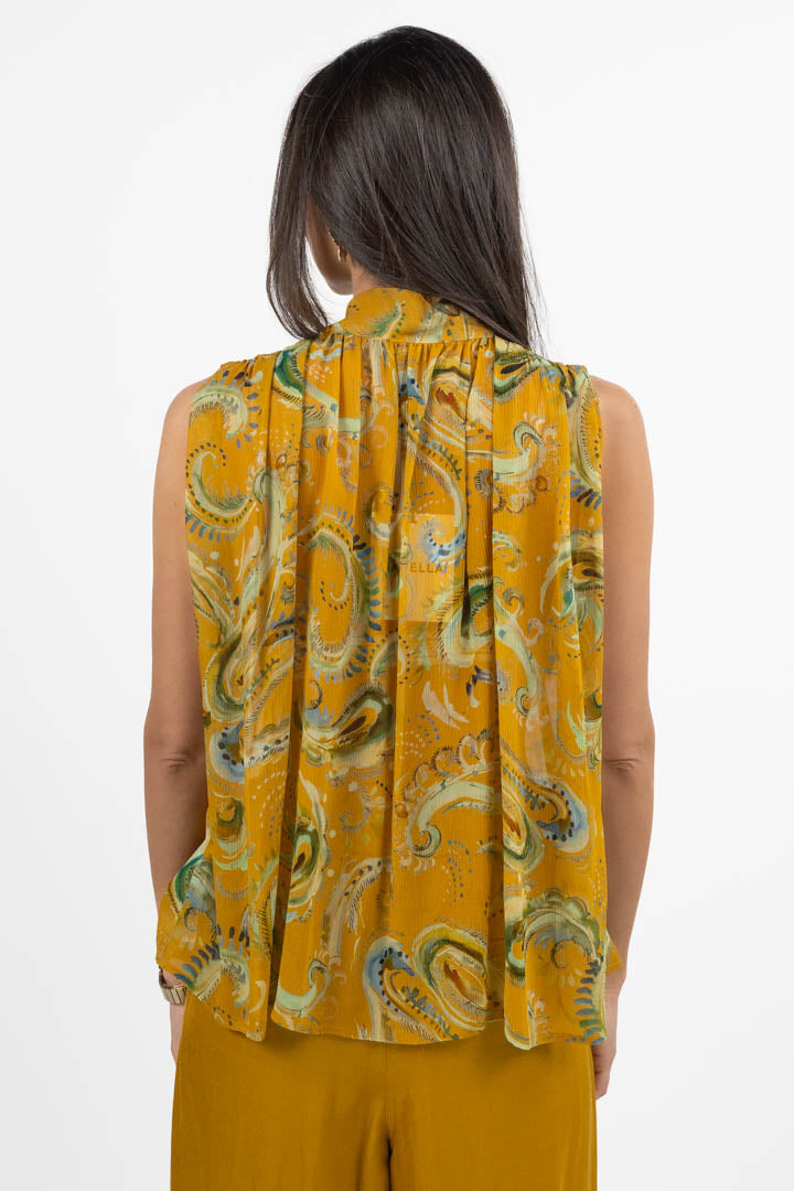 Blusa Smanicata con Fiocco  Giallo Ocra - Marella
