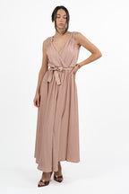 Abito Lungo in lurex rosa con Scollo a V e Cintura - Emme Marella
