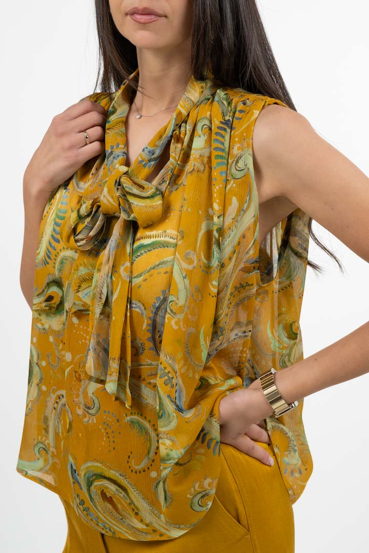 Blusa Smanicata con Fiocco  Giallo Ocra - Marella