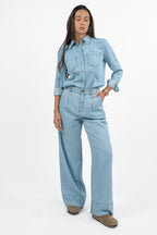 Camicia in Denim Leggero con Bottoni Dorati - Lavaggio Chiaro - Penny Black