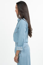 Camicia in Denim Leggero con Bottoni Dorati - Lavaggio Chiaro - Penny Black
