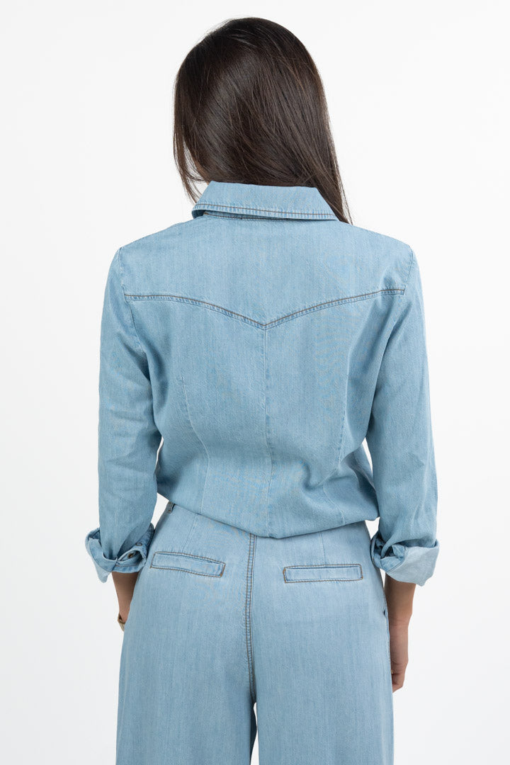 Camicia in Denim Leggero con Bottoni Dorati - Lavaggio Chiaro - Penny Black
