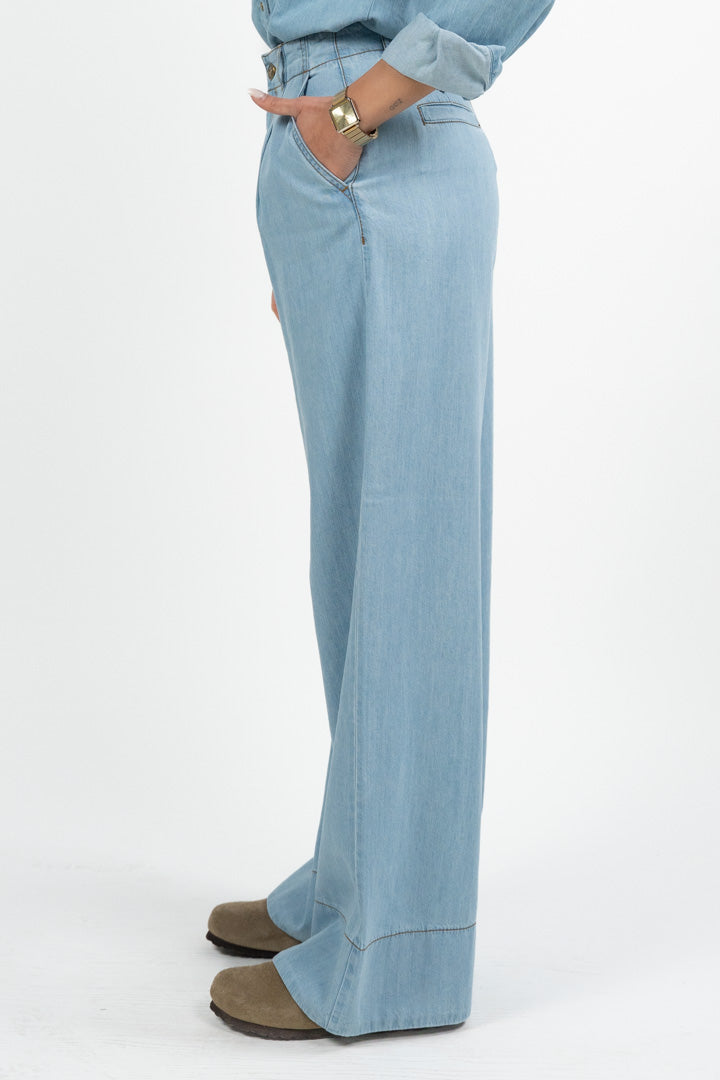 Pantalone in Denim Gamba Larga - Lavaggio Chiaro - Penny Black