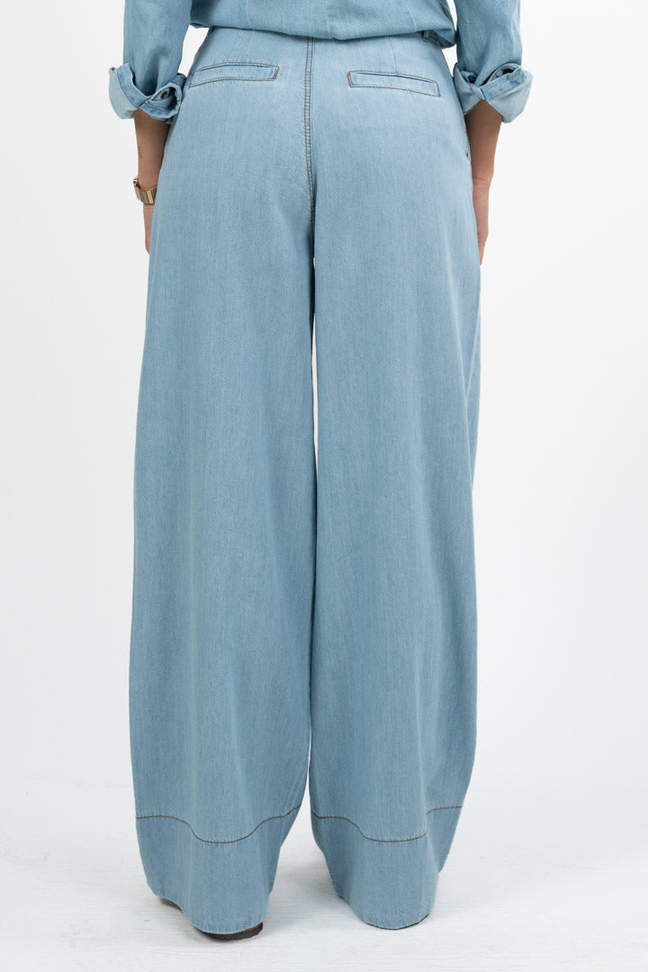 Pantalone in Denim Gamba Larga - Lavaggio Chiaro - Penny Black