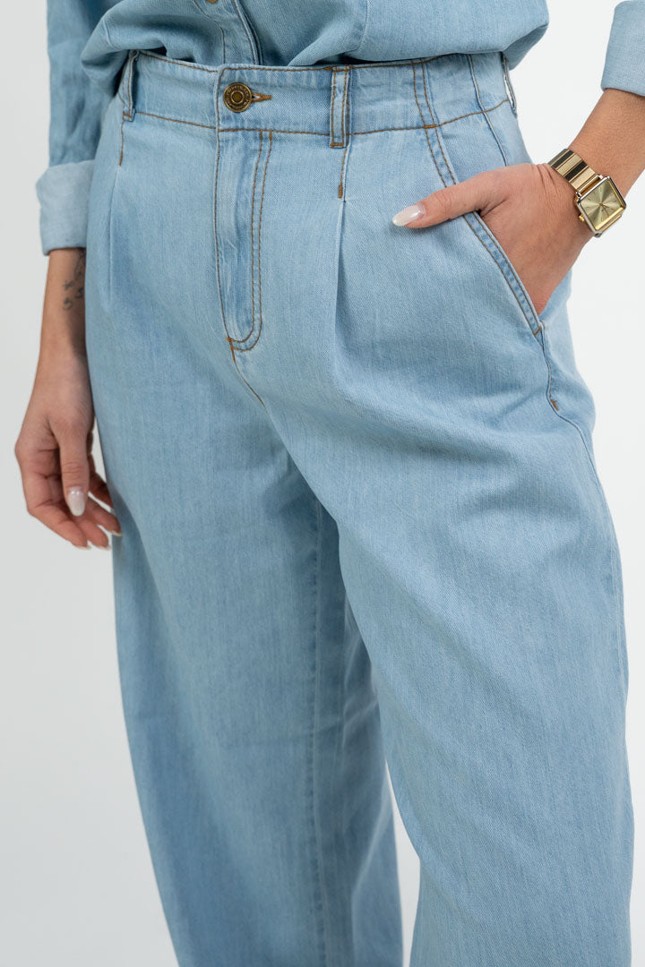Pantalone in Denim Gamba Larga - Lavaggio Chiaro - Penny Black