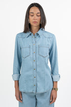 Camicia in Denim Leggero con Bottoni Dorati - Lavaggio Chiaro - Penny Black