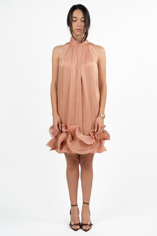 Abito Corto Satin Pieghettato Rosa Cipria - Hanita