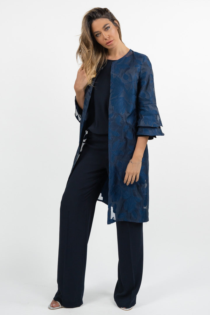 Spolverino in Organza Broccata Blu Notte - Berti Mode Collection