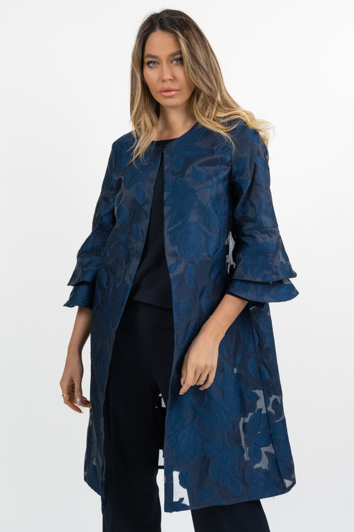 Spolverino in Organza Broccata Blu Notte - Berti Mode Collection