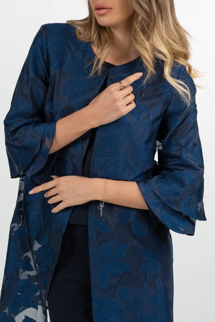 Spolverino in Organza Broccata Blu Notte - Berti Mode Collection