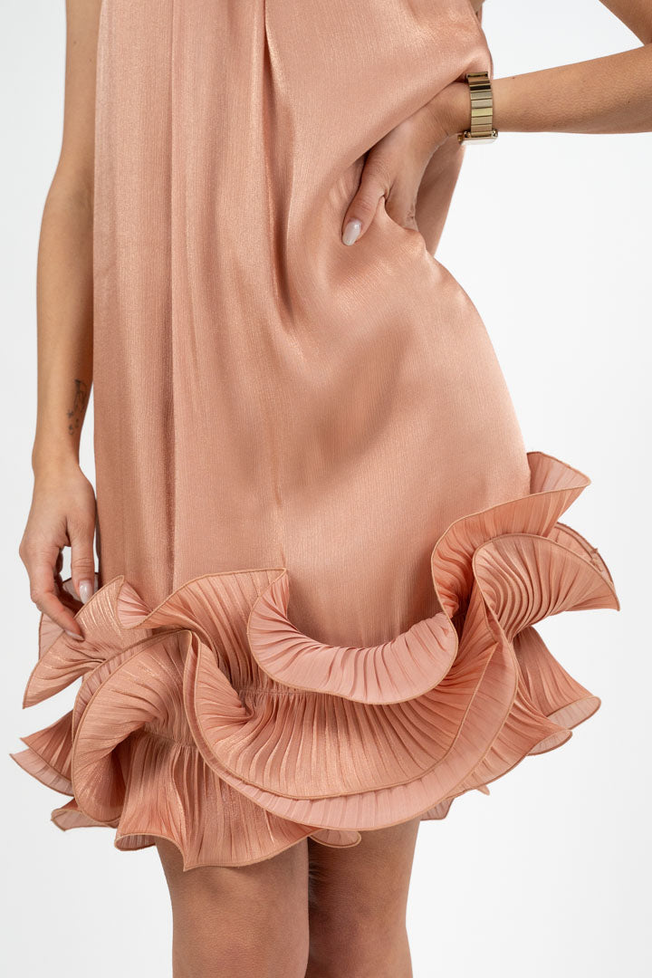 Abito Corto Satin Pieghettato Rosa Cipria - Hanita