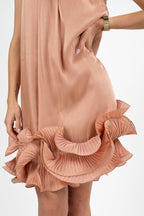 Abito Corto Satin Pieghettato Rosa Cipria - Hanita