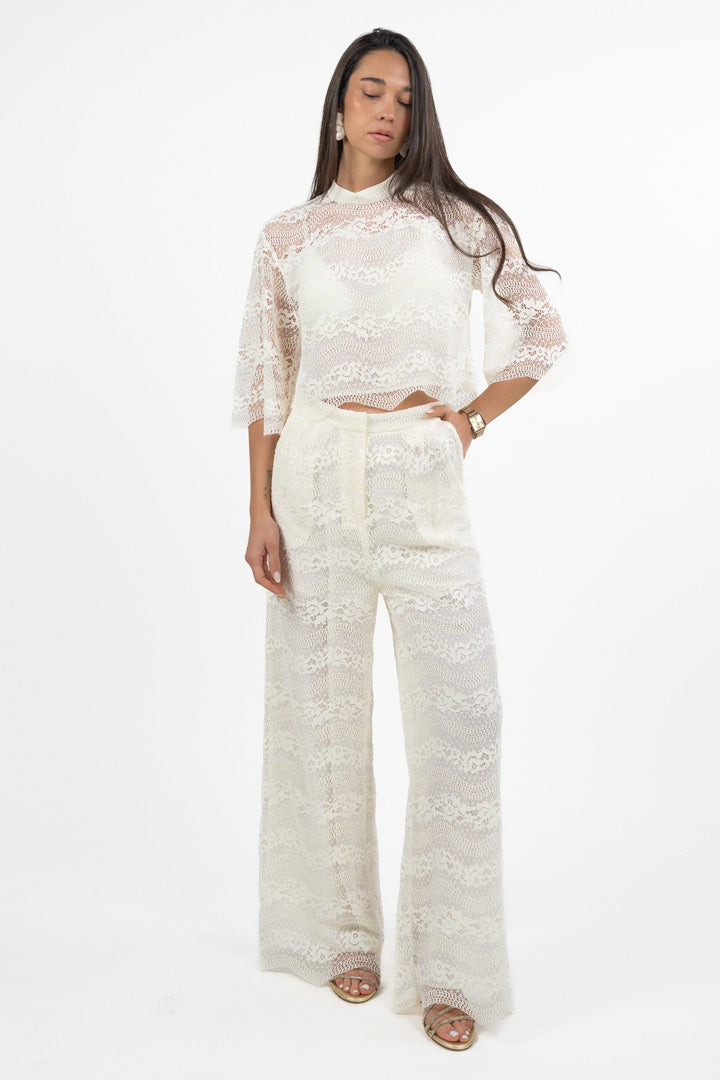 Top Crop in Pizzo a Collo Alto – Bianco - Twinset