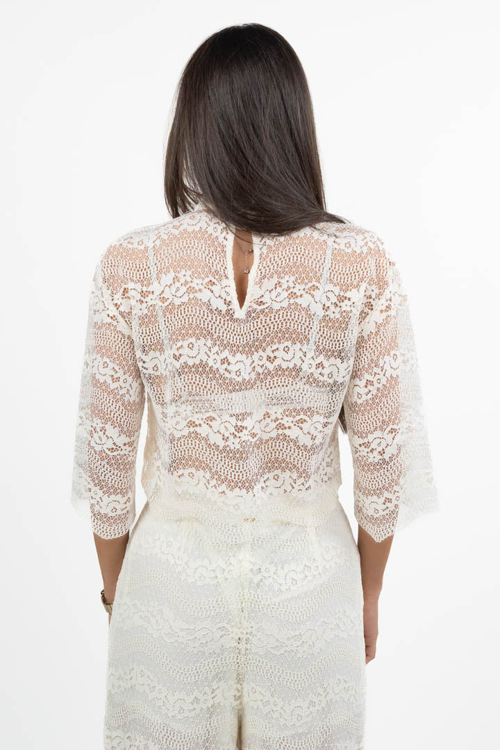 Top Crop in Pizzo a Collo Alto – Bianco - Twinset