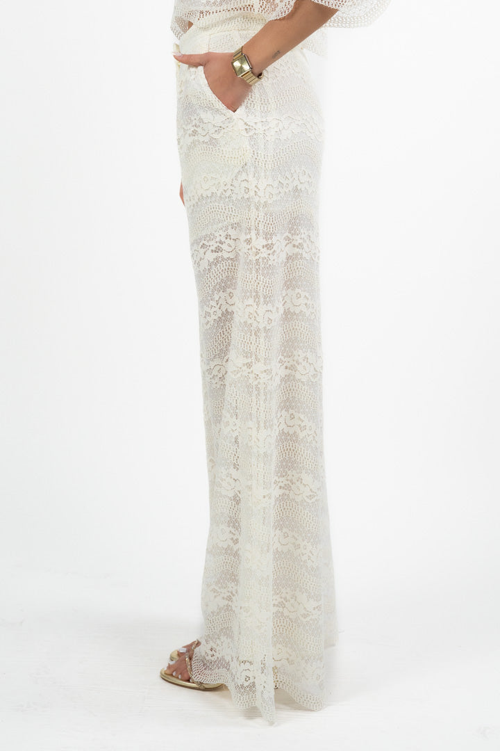 Pantaloni a Palazzo in Pizzo bianco - Twinset