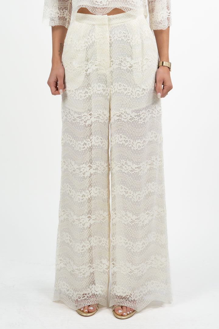 Pantaloni a Palazzo in Pizzo bianco - Twinset