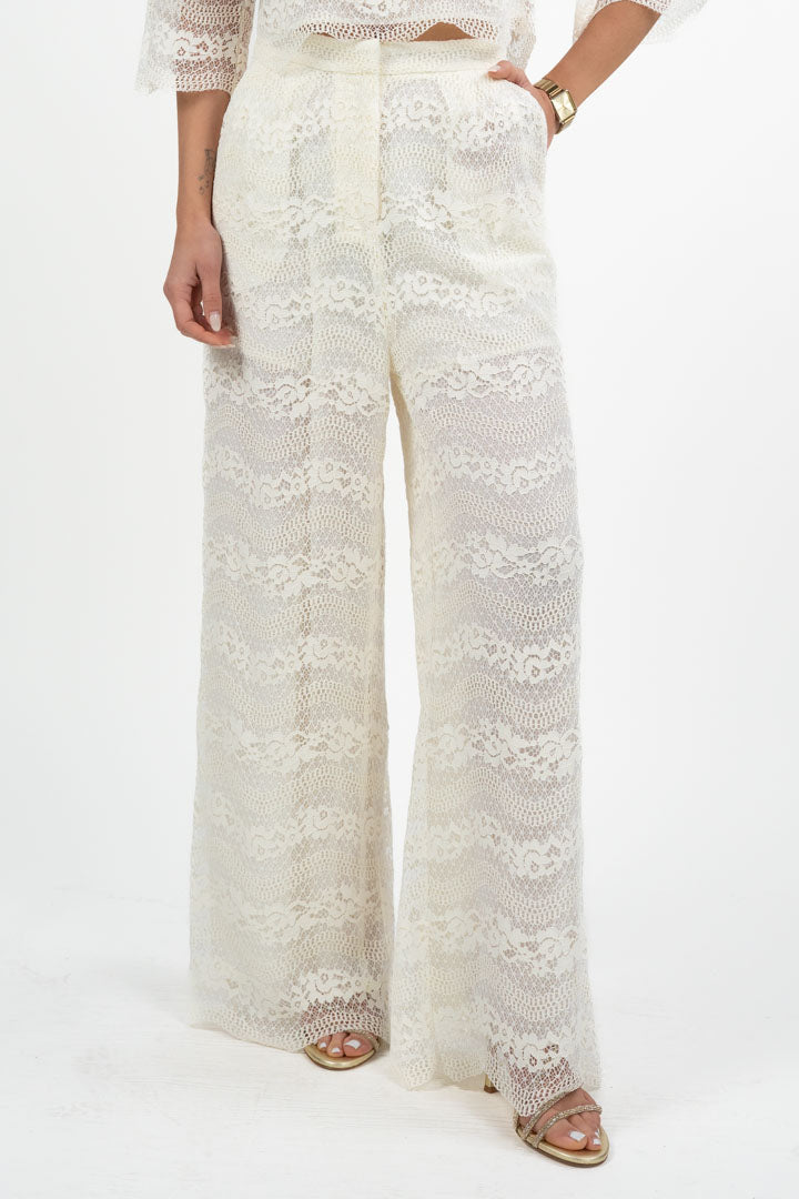 Pantaloni a Palazzo in Pizzo bianco - Twinset