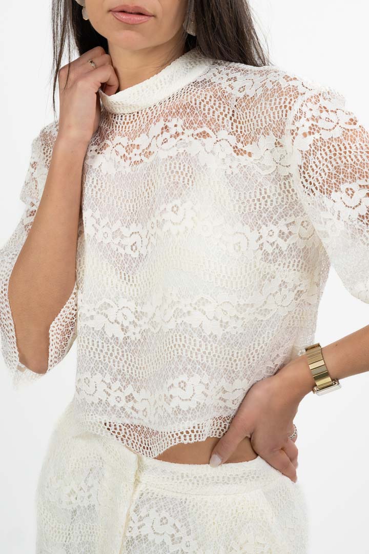 Top Crop in Pizzo a Collo Alto – Bianco - Twinset
