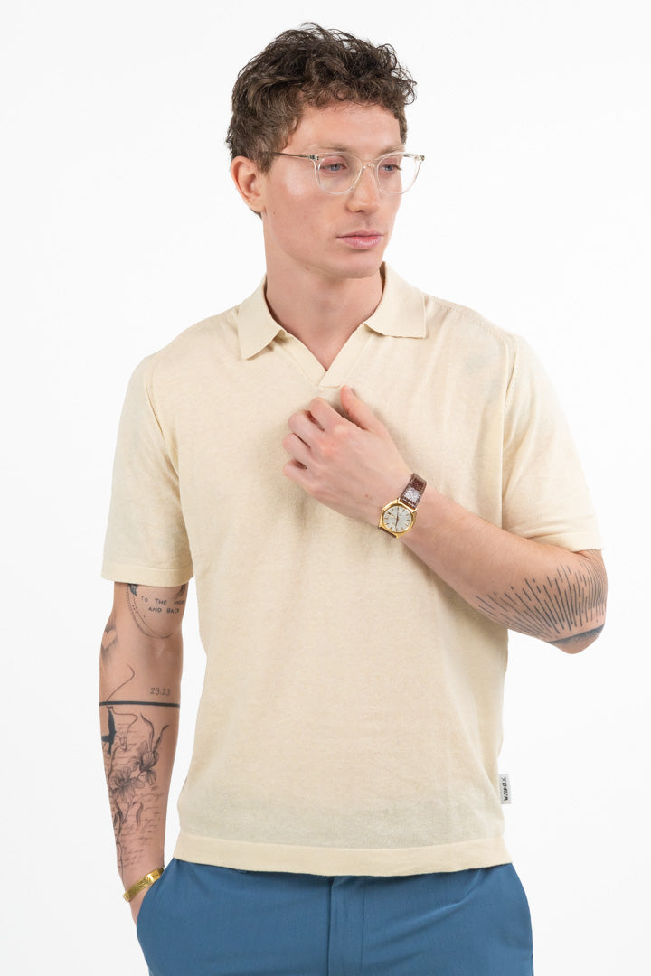 Polo in Maglia con Collo a V beige - Berna