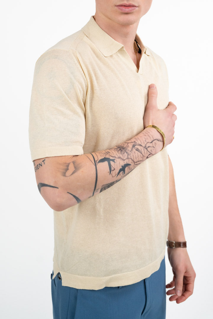 Polo in Maglia con Collo a V beige - Berna