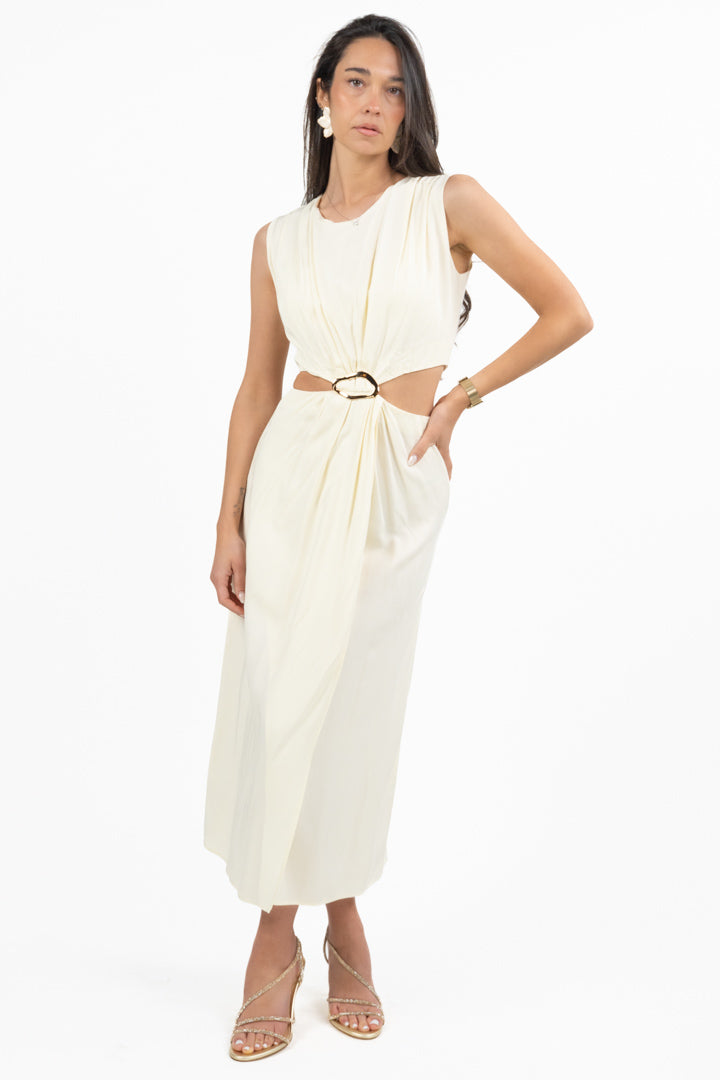 Abito Midi Cut-out con Fibbia Centrale - Crema - Gaudì