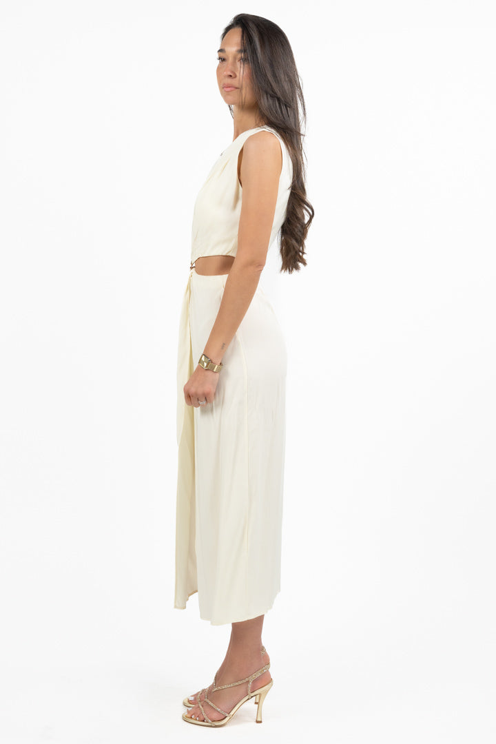 Abito Midi Cut-out con Fibbia Centrale - Crema - Gaudì
