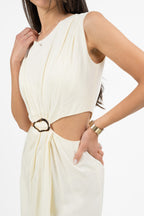 Abito Midi Cut-out con Fibbia Centrale - Crema - Gaudì