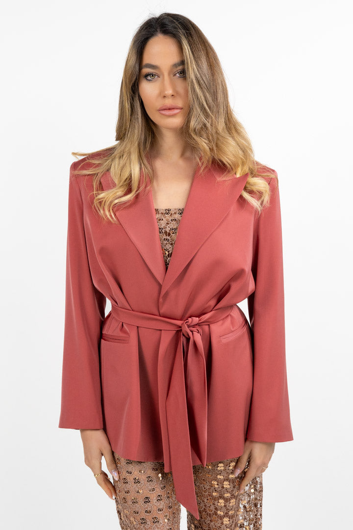 Blazer Lungo con Cintura rosa - Hanita