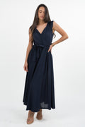 Abito Lungo in lurex blu con Scollo a V e Cintura - Emme Marella