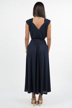 Abito Lungo in lurex blu con Scollo a V e Cintura - Emme Marella
