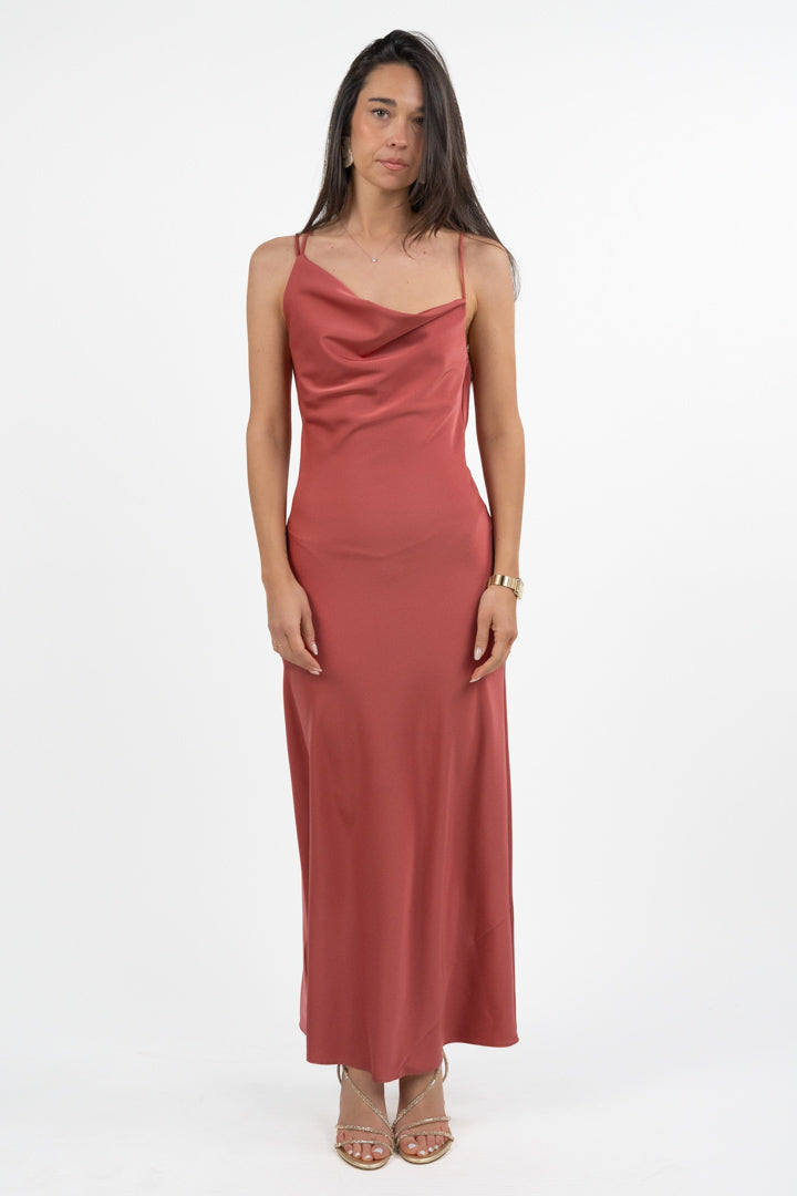 Slip Dress Lungo in Satin rosa - Hanita