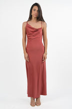 Slip Dress Lungo in Satin rosa - Hanita