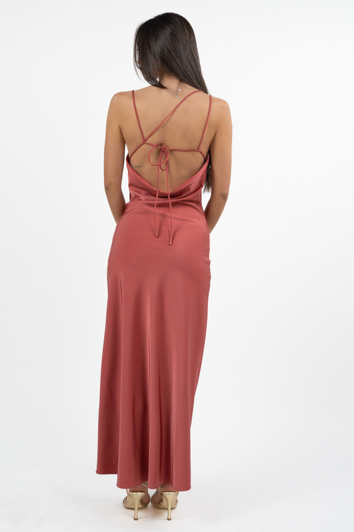 Slip Dress Lungo in Satin rosa - Hanita