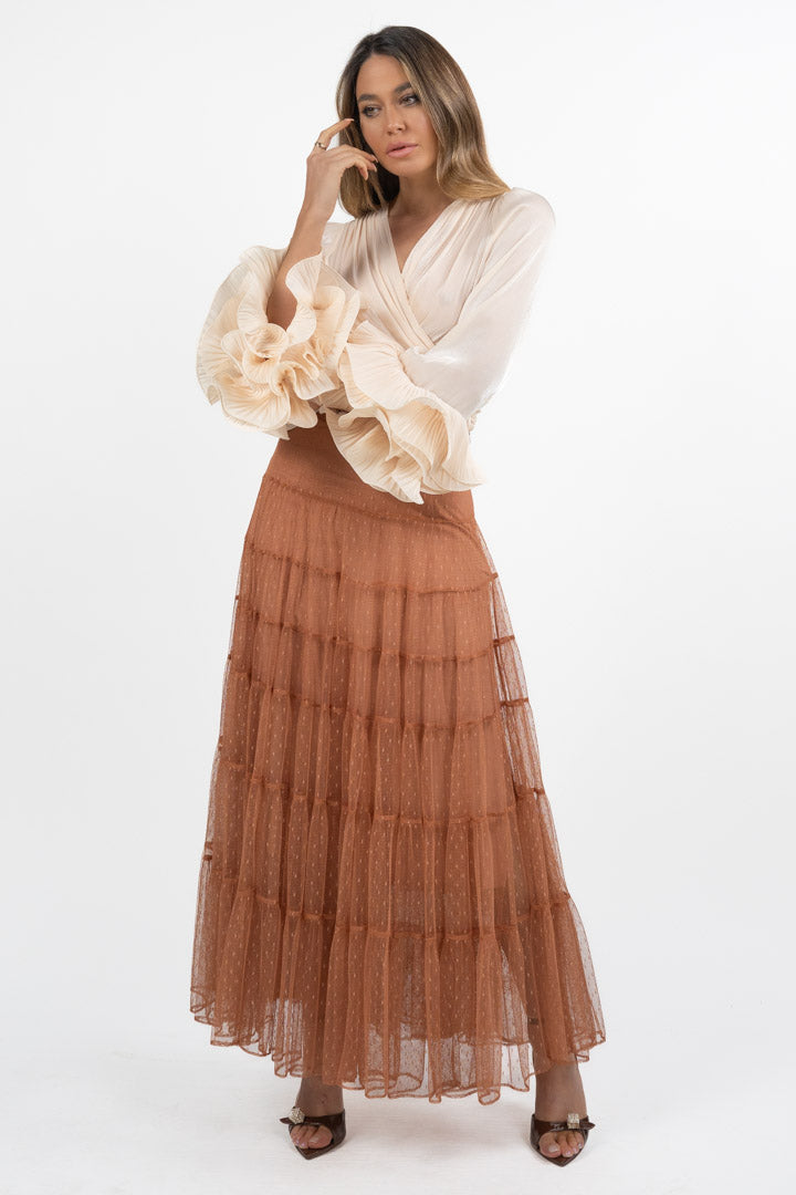 Gonna  in Tulle Plumetis  Color Ruggine - Twinset