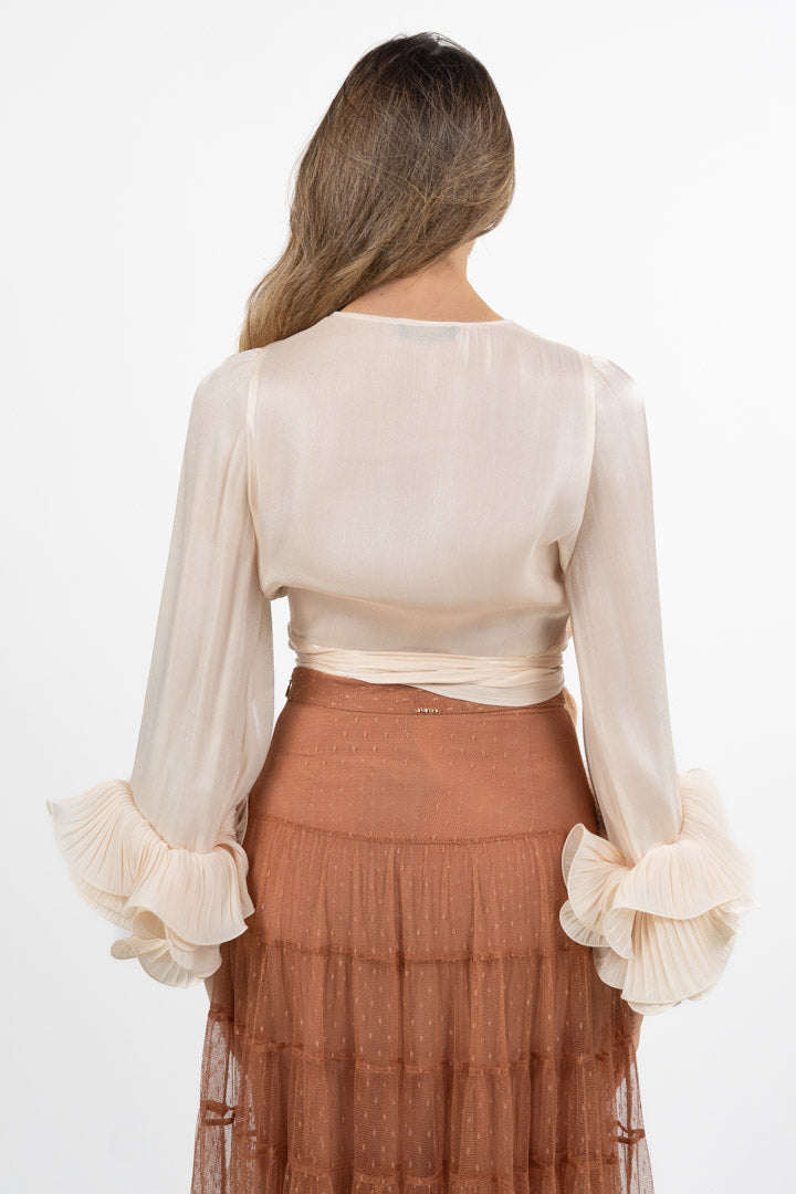 Blusa Crop a Portafoglio con Maxi Volant avorio - Hanita