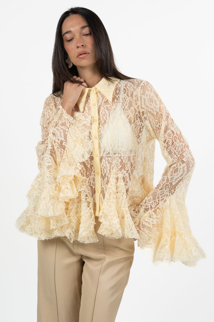 Camicia in Pizzo con Volant Burro - Berti Mode Collection