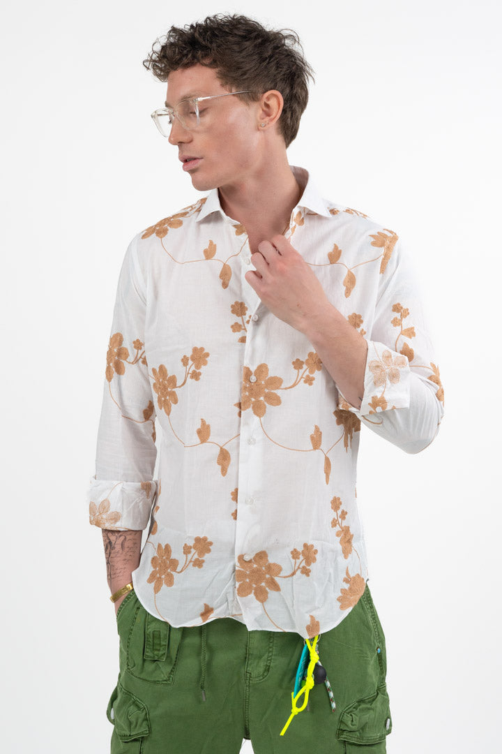 Camicia in Lino con Ricami Floreali - Bottega Artigiana