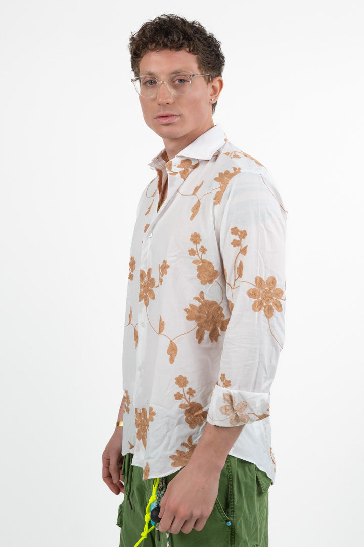 Camicia in Lino con Ricami Floreali - Bottega Artigiana