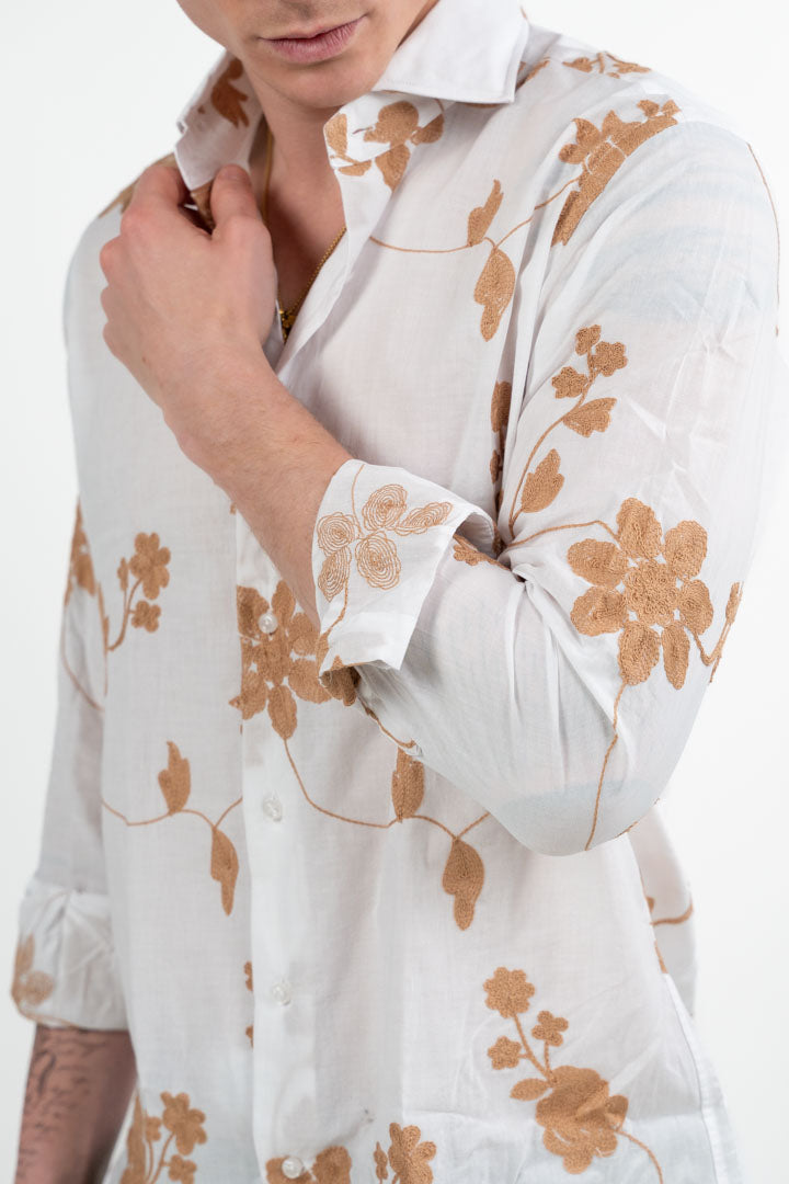 Camicia in Lino con Ricami Floreali - Bottega Artigiana