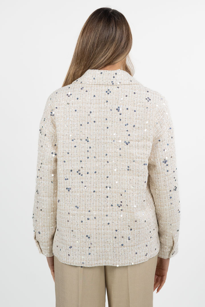 Giacca Oversize in Tweed Panna con Paillettes Dégradé - Emme Marella