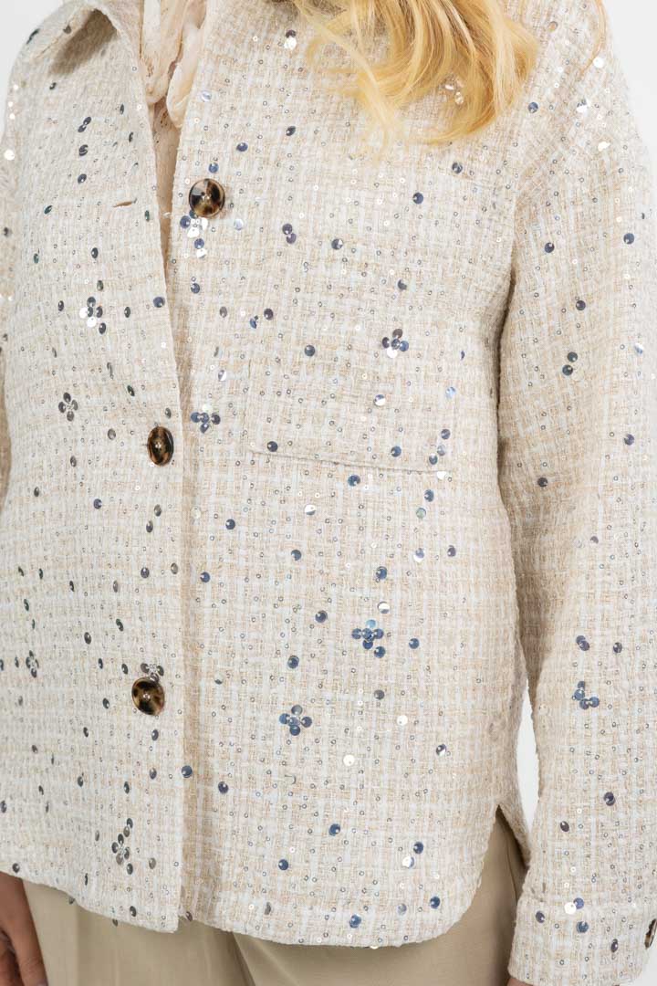 Giacca Oversize in Tweed Panna con Paillettes Dégradé - Emme Marella